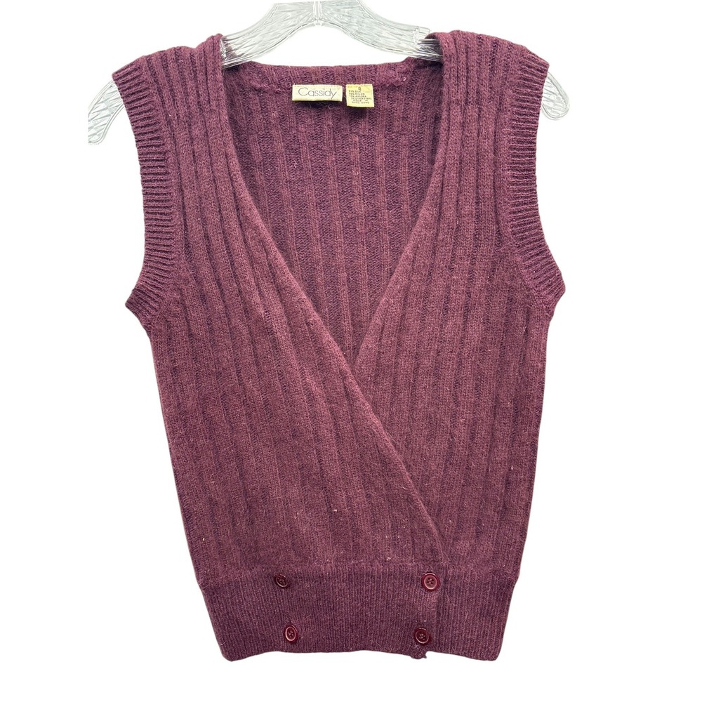 Vintage Cassidy Angora Silk‎ Wrap Sweater Vest Plum Soft Girl Cozy 90s Preppy S